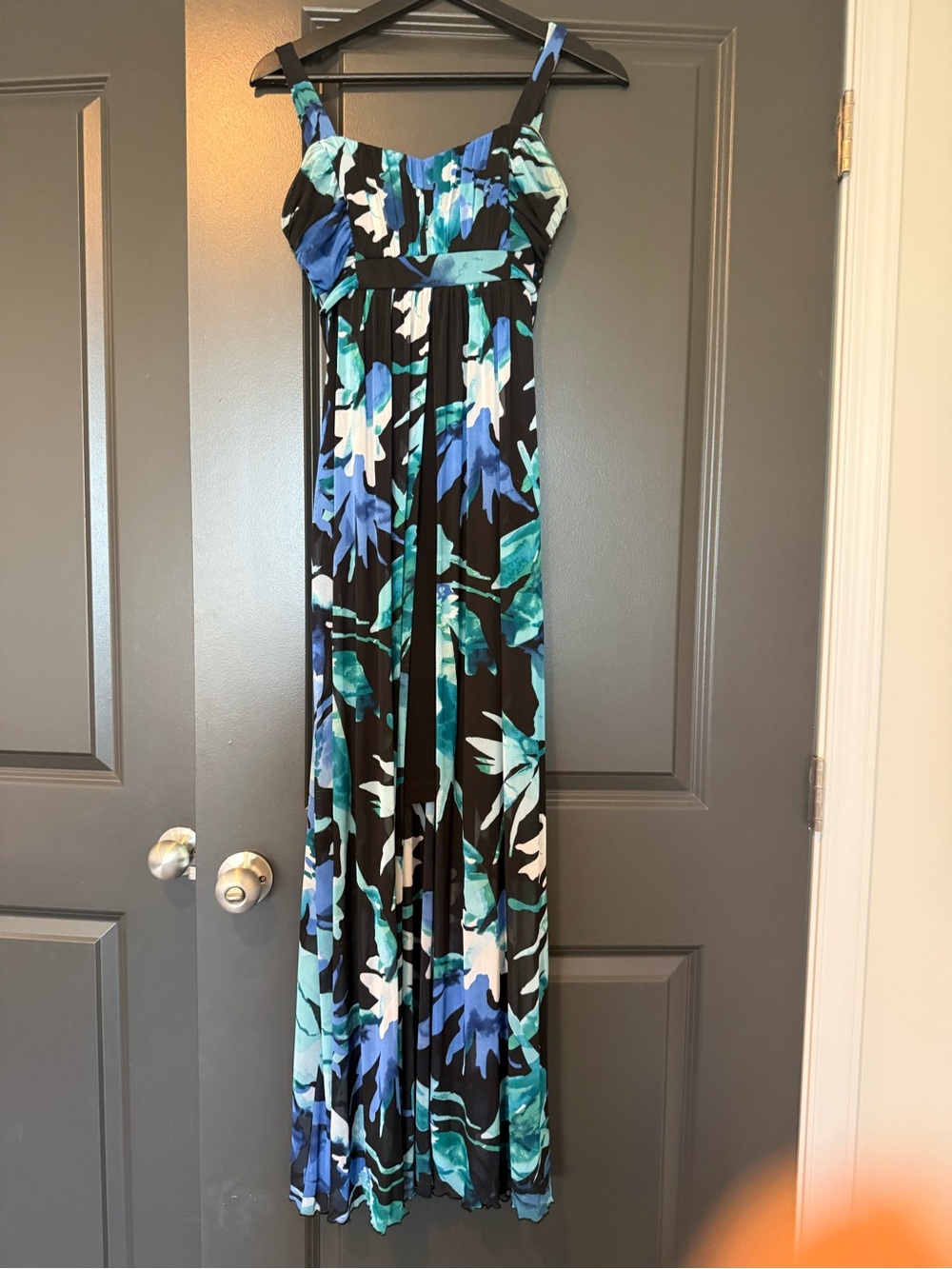 connected apparel Black, Blue and Teal Floral Maxi Dress